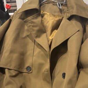 Anthropologie Olive-Tan Cropped Swing Trench Coat